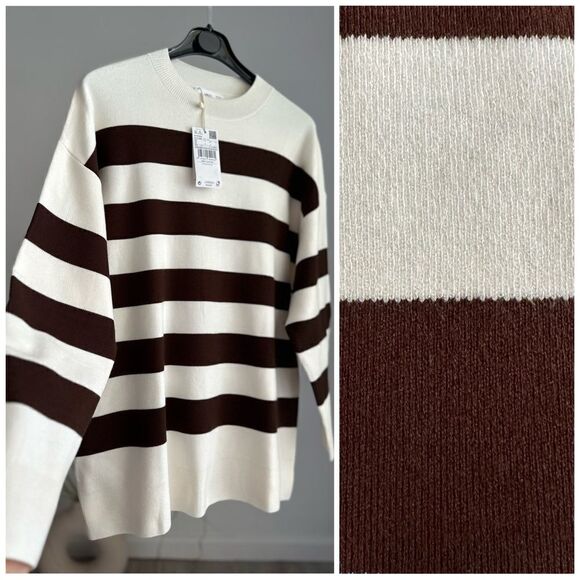 Mango Striped Viscose Blend Fine Knit Sweater New BROWN ECRU ALL SIZES - Picture 3 of 4